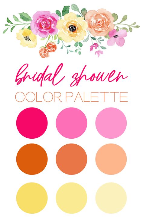 Pink Orange Yellow Bachelorette, Pink And Orange Engagement Party, Pink Orange Baby Shower Ideas, Hot Pink And Orange Bridal Shower Ideas, Pink Yellow And Orange Wedding, Bright Floral Bridal Shower Theme, Sunset Bridal Shower Ideas, Yellow Orange Pink Wedding, Pink Yellow Orange Wedding