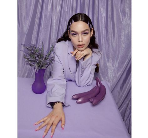 Violet Photoshoot, Office Photoshoot, Lavender Suit, Medium Close Up, Color Exploration, Purple Backdrop, Band Photoshoot, Violet Background, Business Photoshoot