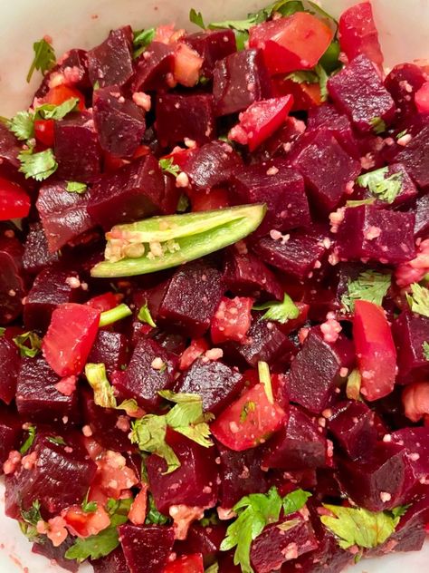 Maharashtrian Beetroot Koshimbir - Bold and Beautiful Curry In A Hurry, Maharashtrian Recipes, Cooking Beets, Raw Peanuts, Serrano Pepper, Chapati, Grated Coconut, Roasted Peanuts, Salad Side Dishes