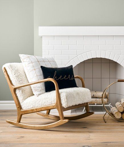 Country Fireplace, Holiday Living Room, Rocking Chair Nursery, Log Holder, Chair Makeover, Project 62, Wood Arm Chair, Living Room Collections, Rocking Chairs