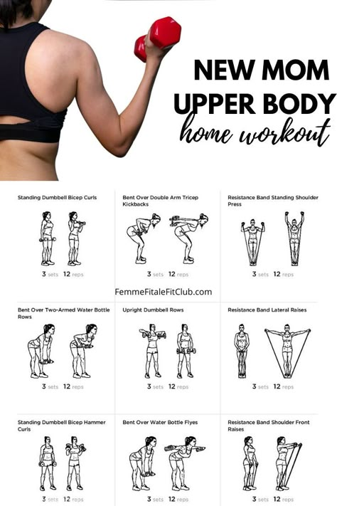 Can't afford mommy and me fitness classes? Then try this upper body workout because being a mom requires upper body strength to lift and carry babies and children. This workout helps build strength in your shoulders, biceps, triceps, back and chest. #upperbodyworkoutfornewmoms #newmomworkout #newmomhomeworkout #womenshealth #workoutforwomen #postpartum #postnatal #upperbodyexercises Upper Body Home Workout, 5 Day Workout Plan, New Mom Workout, After Baby Workout, Postpartum Workout Plan, 5 Day Workouts, Post Baby Workout, Mom Fitness, Post Pregnancy Workout