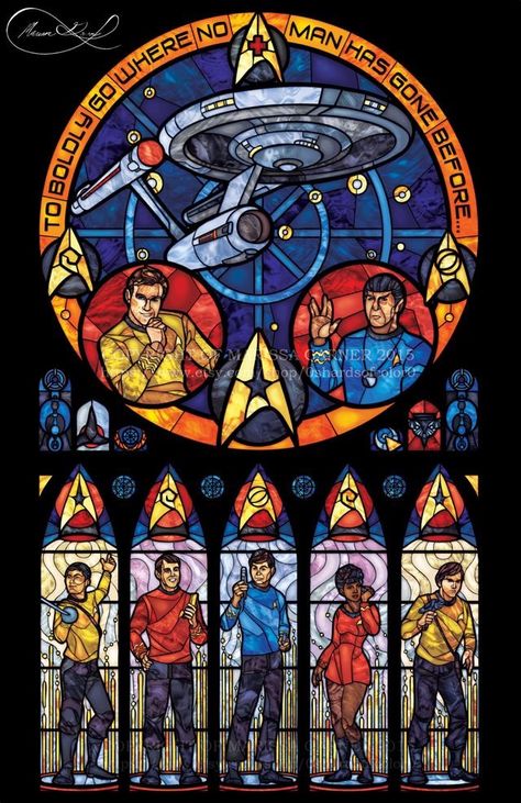 Star Trek TOS Stained Glass by Marissa Garner Star Trek: Voyager, Star Trek: Enterprise, Alien Nation, Art Superhero, Star Trek 2009, Star Trek Online, Arte Nerd, Deep Space Nine, Star Trek Funny