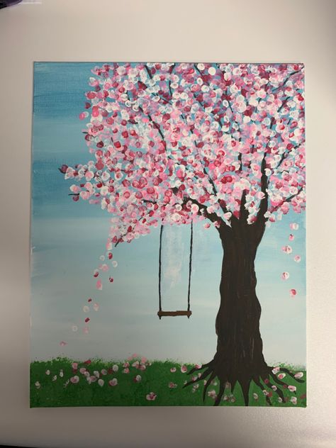 Spring Art Projects, Sky Art Painting, Wall Art Diy Paint, Collage Art Projects, Canvas Drawing, Kids Art Class, Sakura Cherry Blossom, Canvas Painting Designs, Blossom Tree