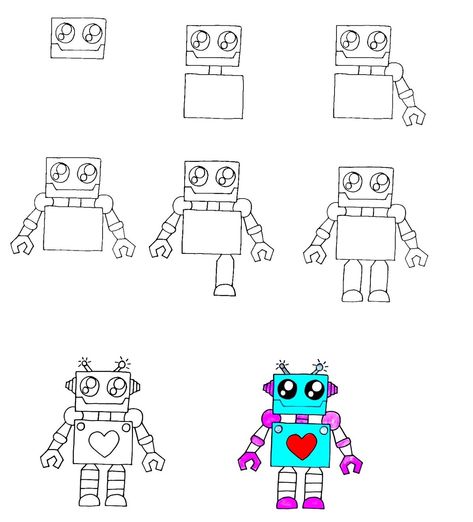 8 Simple Steps To Create A Cute Robot Drawing – How To Draw A Robot Cute Robot Drawing, Drawing Windows, Robot Drawing, Japanese Ink Painting, Cute Robot, How To Draw Steps, Gear Art, Cool Robots, Step Kids