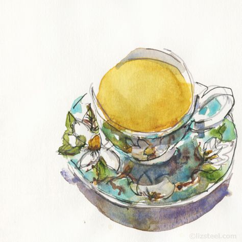 Japanese-Evening-Mist -  Liz Steel Watercolour Teacup, Watercolor Teacup, Liz Steel, Food Sketch, Cuppa Tea, Cup Art, Tea Art, Watercolor Inspiration, Urban Sketching