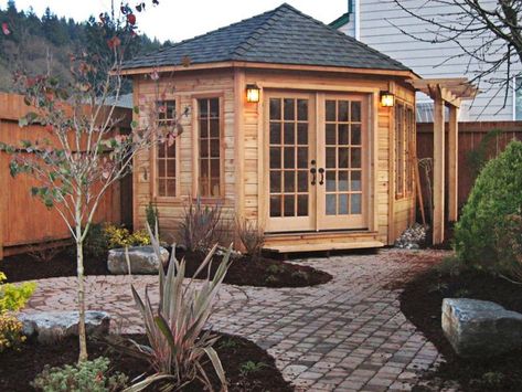 The Catalina: Our 5 Sided Corner Shed | Summerstyle Corner Shed, Corner Sheds, Pool Shed, Build Your Own Shed, Cheap Sheds, Pool Cabana, Shed Plan, Backyard Sheds, Wooden Sheds