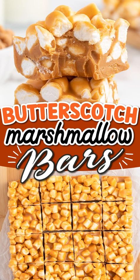 No Bake Butterscotch Marshmallow Bars, Recipes That Use Marshmallows, Marshmallow Candy Recipes, Marshmallow Butterscotch Squares, Easy Christmas Candy Recipes Simple 3 Ingredients, Butterscotch Clusters, Marshmallow Creme Recipes, Peanut Butter Butterscotch Marshmallow, Things To Make With Marshmallows