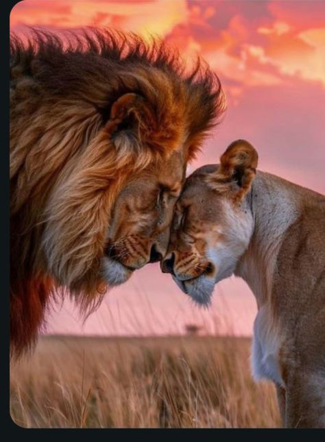 Lion Love Couple, Cute Contact Photos, Cute Animals In Love, Lions In Love, Tiger Couple, Lion Photos, Best Love Photos, Animal Couple, Lion Photo