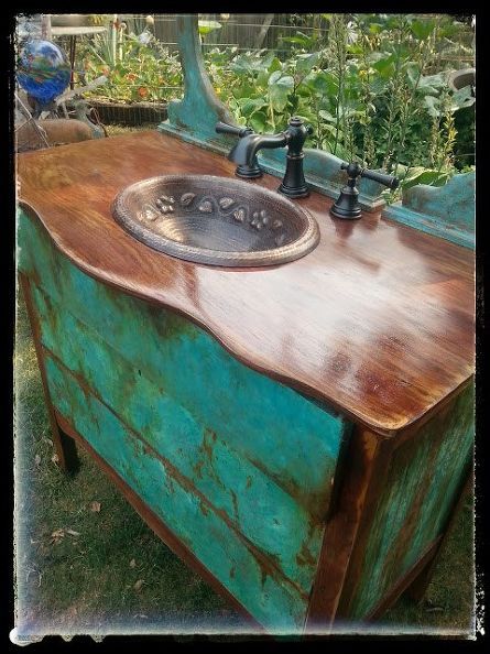 sk s copper patina and oak bath vanity, bathroom ideas, chalk paint, painted furniture, painting, woodworking projects Paint Sunflower, Landscapes Sunset, Kitchen Painting, Unique Bathroom Vanity, Primitive Bathrooms, Painting Landscapes, Canvas Aesthetic, Lime Paint, Diy Aesthetic