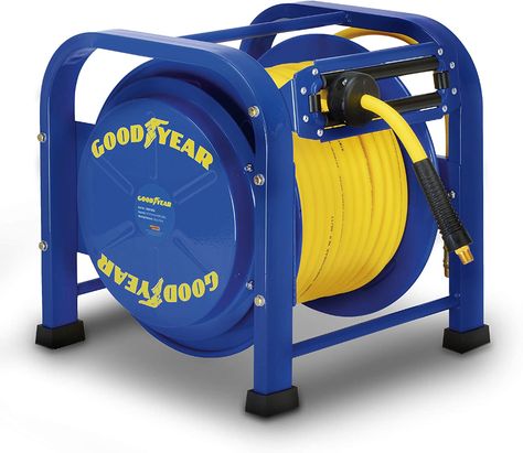 Goodyear Air Hose Reel Retractable 9.5mm x 30m 20BAR Max SBR Rubber Hose Heavy Duty Portable Quad Pod Industrial Steel Construction : Amazon.co.uk: DIY & Tools Air Hose Reel, Garden Hose Reel, Retractable Hose, Hose Reels, Spring Drive, Hose Reel, Air Hose, Water Hose, Air Tools