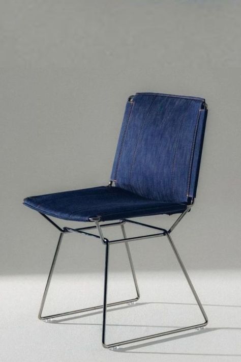 The Neil chair in its new avatar tries to make denim a part of our daily use furniture. There have been a few attempts of denim furniture – from Levi’s included – in the past. The Neil Denim chair is in its own league as it thrives on the robustness of a glossy metal base and has seating and backrest made from durable denim. Denim Chair, Denim Furniture, Jean Marie Massaud, New Avatar, Milan Furniture, Unique Chair, Slipper Chair, Metal Base, Chair Design