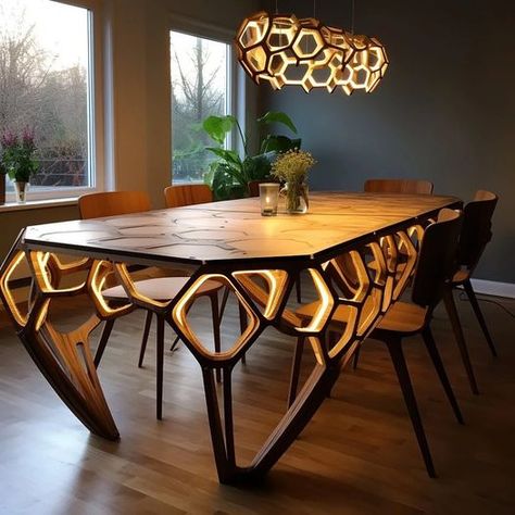 A handcrafted coffee table adding an artisanal touch to a living room. Futuristic Dining Table, Honeycomb Table, Wooden Dining Table Designs, Ceramic Stool, Unique Furniture Design, Artisan Furniture, Futuristic Furniture, Door Design Modern, Table Designs