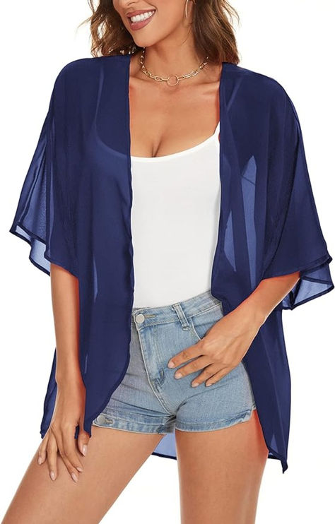 Womens Kimono Beach Cover Up Chiffon Cardigan Floral Tops Loose Capes Kimono Beach Cover Up, Maternity Cardigan, Flowy Cardigans, Kimono Beach, Short Sleeve Kimono, Chiffon Cardigan, Plus Size Kimono, Casual Kimono, Casual Summer Tops