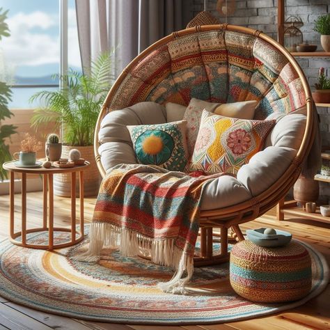 A papasan chair is a type of bowl-shaped chair that originated in Asia and became popular in the West in the 20th century. It is also known as a bowl chair, moon chair, or mamasan chair (if it is a… Mamasan Chair, Double Papasan Chair, Papasan Chair Frame, Bowl Chair, Moon Chair, Cozy Furniture, Large Cushions, Round Chair, Versatile Furniture