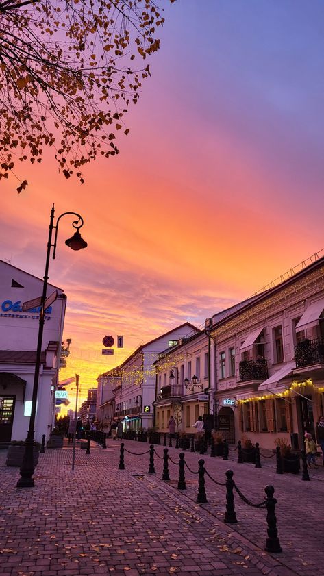 November sunset in Minsk, Belarus Belarus Landscape, Minsk Aesthetic, Belarus Aesthetic, Walkable Cities, November Sunset, Ukraine Country, Russia Aesthetic, Europe Backpacking, Europe Countries