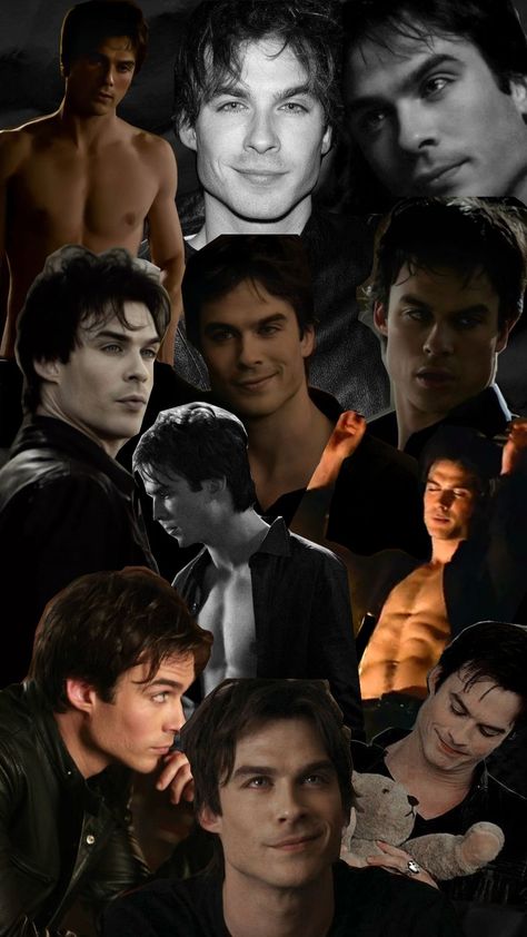 Damon Salvatore 🤍🖤 Damon Collage Wallpaper, Damon Salvatore Aesthetic Collage, Damon Salvatore Shirtless Wallpaper, Damon Salvatore Cute, Damon Pancakes, Dark Vampire Aesthetic Wallpaper, Damon Salvatore Actor, Damon Salvatore Collage, Ian Somerhalder Aesthetic