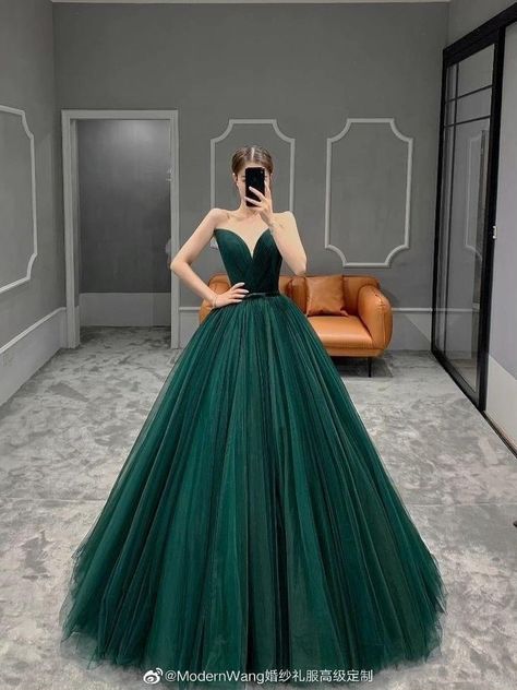 Dark Green Ball Gown, Slytherin Dress, Debut Dresses, Green Ball Gown, Silk Prom Dress, Mattheo Riddle, Pretty Quinceanera Dresses, After All This Time, All This Time