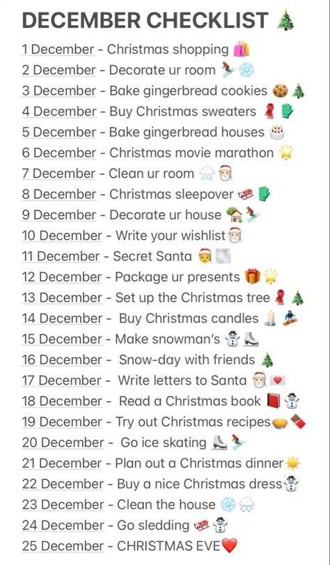 Christmas At Home Aesthetic, Christmas Routine List, Christmas Organization Checklist, Christmas Notes Ideas, Christmas Fit Ideas, Xmas Bucket List, December Checklist, December List, Christmas Countdown Ideas