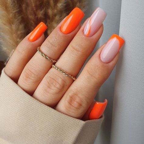 Nail Ideas Graduation, Spring Nail Sets, Bright Orange Nails, Neon Orange Nails, Orange Nail Art, Orange Acrylic Nails, Nails Orange, Orange Nail Designs, Orange Nail