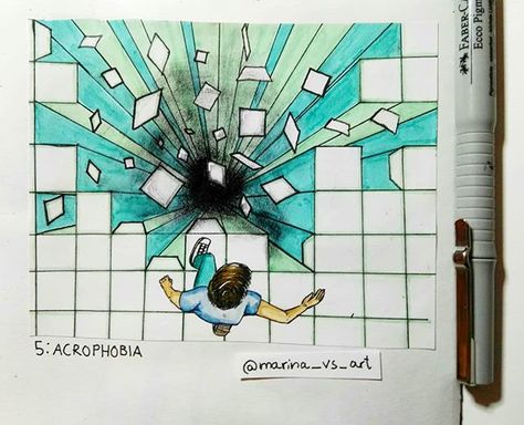 Reposting @marina_vs_art: Dₐy ₅: Fₑₐᵣ ₒf ₕₑᵢgₕₜₛ . . . . . . . #inktober #inktober2018 #inktoberday5 #ink #copic #heights #fear #phobia #tiles #baldosas #caida #fall #ouch #art #artist #artsy #illustration #gallery #design #Dailyart #artistsofinstagram #artist_4_shoutout #young_artists_help Fear Of Heights Art, Fear Of Heights Drawing, Fear Of Heights, Dream Illustration, Cloth Designs, Artsy Illustration, Gallery Design, Daily Art, Copic