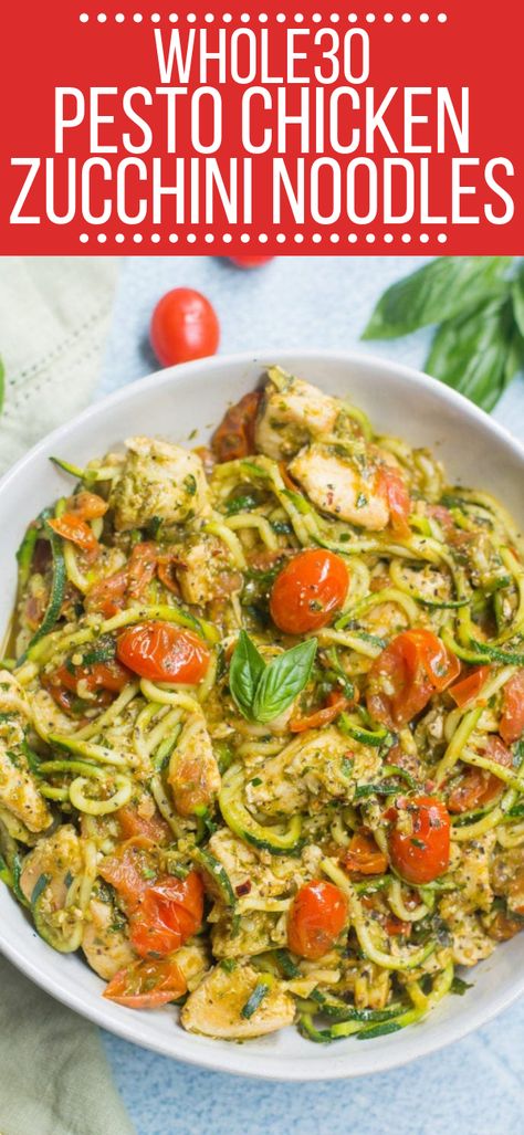 Whole30 Pesto, Chicken Zoodles, Dinner Paleo, Healthy Pesto, Easy Whole 30 Recipes, Zoodle Recipes, Chicken Zucchini, Simple Dinner, Pesto Chicken