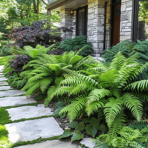 Garden Ferns Ideas, Fern Garden Ideas Landscaping, Tree Fern Garden Design, Fern Rockery, Tree Fern Garden, Tree Ferns In Gardens, Fern Garden Landscaping, Ferns Landscaping, Small Courtyard Design