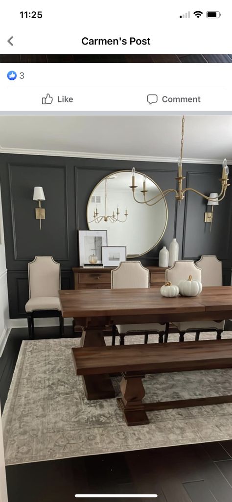 Dark Moody Dining Room Ideas, Moody Dining Room, Dark Dining Room, Deer Crossing, Entryway Dining Room, Wall Accent, Rec Room, Updated Kitchen, Home Reno