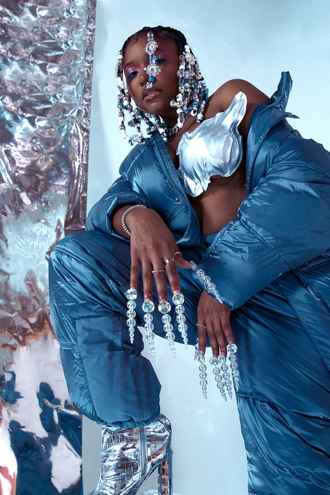 Ice Moodboard Aesthetic, Icy Photoshoot Black Women, Aquarius Theme Photoshoot, Ice Photoshoot, Stylist Tattoos Hairstylists, Fashion Designer Photoshoot, Icy Photoshoot, Metallic Photoshoot, Winter Wonderland Photoshoot