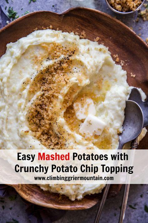 Easy Mashed Potatoes with Crunchy Potato Chip Topping - The Curious Plate Cooking Mashed Potatoes, Crunchy Potatoes, Easy Mashed Potatoes, Can't Help Myself, Paprika Potatoes, Potato Chip, Creamy Potato, Thanksgiving Feast, Sweet Potato Recipes