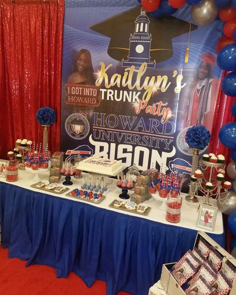 Decision Day Party Ideas, Graduation Table Decorations Ideas Decor, Graduation Send Off Ideas, Spelman Graduation Party, Howard Decision Day, Graduation Trunk Party Ideas, Howard University Decision Day, Howard Graduation Party, Howard University Graduation Party