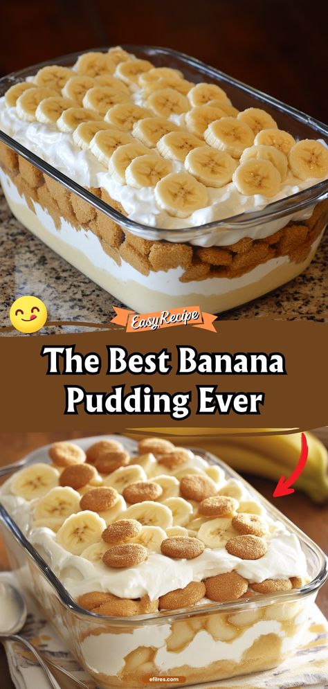 Experience the best banana pudding that's creamy, rich, and loaded with banana flavor. It's a dessert that will keep you coming back for more. #BananaPudding #DessertGoals #SweetTooth Banana Pudding Not Your Mama, Icebox Banana Pudding, Oven Banana Pudding, Banana Pudding Recipe With Cool Whip, Whipped Cream Banana Pudding, Banana Layered Dessert, Banana Pudding With Cake, The Best Banana Pudding Ever, Banana Pudding Meringue Recipe