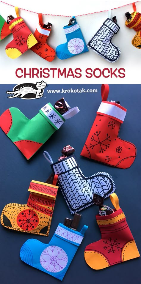 Christmas Mobile Diy, Christmas Socks Craft, Diy Christmas Socks, Christmas Socks Gift, Diy Stockings, Christmas Stockings Diy, Children Activities, Folding Origami, Trendy Diy