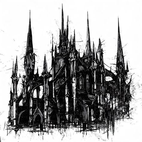 Dark Cathedral Tattoo, Cybersigilism Castle, Church Drawing Easy, Gothic Gravestone, Gothic Motifs, Instagram Ads Ideas, Cathedral Tattoo, Gothic Background, Vampire Tattoo