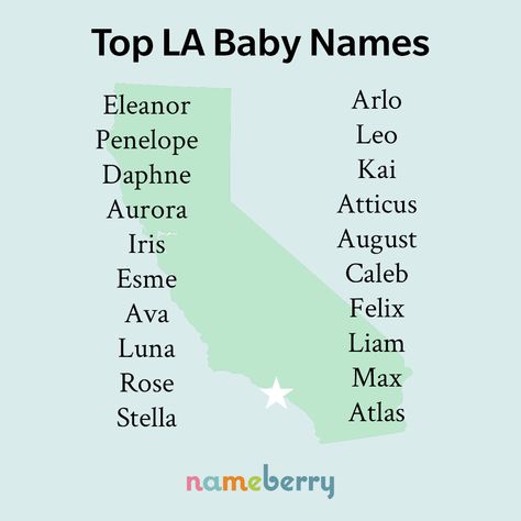 The top Los Angeles baby names among Nameberry visitors are Eleanor for girls and Arlo for boys. #babynames #losangeles #popularbabynames Top Boy Names, Boy Girl Names, Uncommon Baby Names, Names For Girls, California Baby, Unusual Names, City Baby, Popular Baby Names, Best Character Names