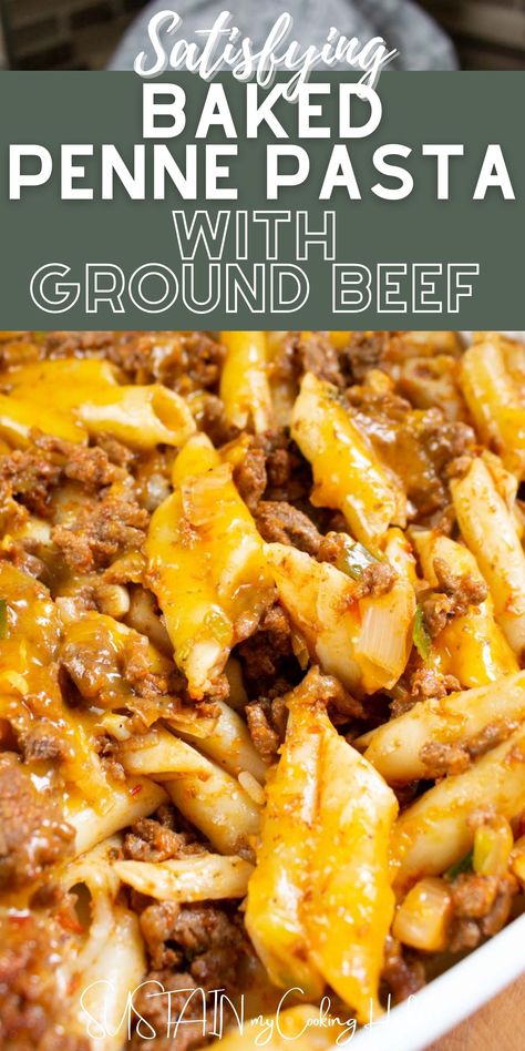 This baked penne pasta recipe wcombines melted cheddar, cooked ground beef and pasta noodles all together in a single satisfying dish. Ground Beef Baked Recipes, Pasta And Burger Recipes, Pasta Casserole With Ground Beef, Pasta Recipes With Hamburger Meat, Penne Ground Beef Recipe, Penne Casserole Ground Beef, Easy Penne Pasta Recipes Ground Beef, Cheesy Pasta Recipes Ground Beef, Recipes With Penne Noodles