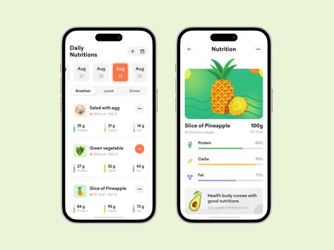 Nutrition App Design, Nutrition App Ui Design, Calorie Tracker App, Food Tracker App, Meal Plan App, Calorie Counter App, Meal Planner App, Nutrition Facts Design, Counter App