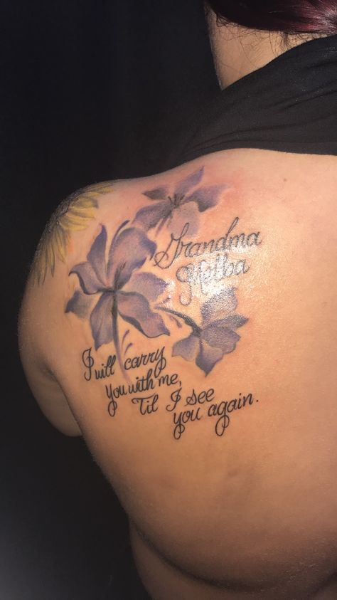 Lily tattoo. Quote for grandma. RIP Quote For Grandma, Rip Grandma Tattoos, Grandma Rip, Cute Tattoos With Meaning, Grandma Tattoos, In Loving Memory Tattoos, Rip Tattoo, Tattoo Quote, Remembrance Tattoos