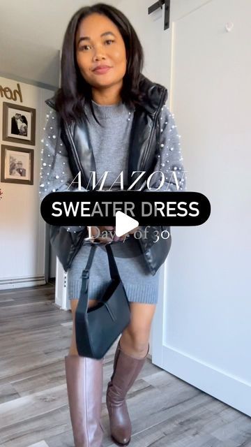 Donia mannino || fashion || lifestyle on Instagram: "✨⭐️Comment LINK to get it directly to your DM. It has been linked to my Amazon store front too⭐️ . . ITS only two week until thanksgiving 😳 and here is a cute little number for the occasion! 🫶🏽🍁🦃 . Fashion style/ easy outfit/ simple style/ turtleneck style/ mom look/ white sweater/ sweater dress/ knee highboots/ boots/ combat boots/ fall style / thanksgiving outfit . . #fallstyleinspo #simpleandchic #casualstyleforwomen #easyfashion #fashionablelife #reelstrend #fallreels #amazonfinds2023 #amazonfind #amazonfashionfinds #turtlenecksweater #fallreels #thanksgivingoutfit #sweaterdress #eyebobs" Turtleneck Knit Sweater Dress For Fall, Casual Knee-length Sweater Dress For Fall, Thanksgiving Outfit Sweater Dress, Fall Sweater Dress In Beige, Mini Length, Casual Thanksgiving Pregnancy Dresses, Turtleneck Style, Amazon Store, Thanksgiving Outfit, Knee Dress