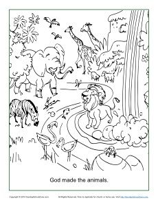 God Made the Animals Coloring Page Creation Coloring Pages, Sunday School Coloring Pages, Animals Coloring Pages, Animal Worksheets, Bible Verse Coloring, Bible Coloring Pages, Sunday School Activities, Childrens Bible, Animals Coloring