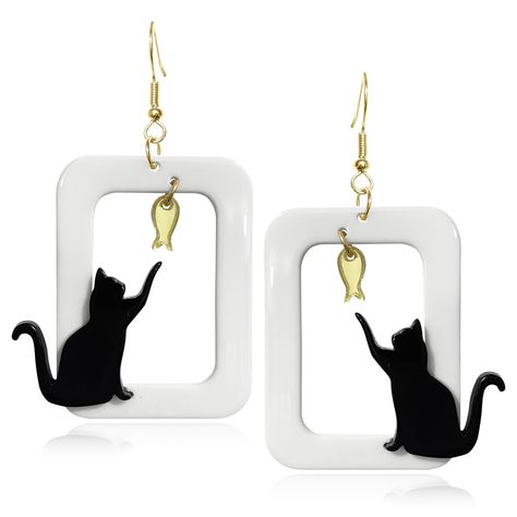 PRICES MAY VARY. 【LOVE MY CAT】Cat is not only our friends but also our family members! With this black cat gold star earrings, show how much you love cats and remind you of the strong bond between the two of you. 【CAT ON CELTIC MOON】 Under the quiet moonlight, the cute curious cat sitting on the celtic moon, trying to touch a star, just like our cat playing with toys. Get your ears purring with these adorable little black cat earrings! 【CAT JEWELRY FOR WOMEN STERLING SILVER】The cat as a symbol s Shrinks Dink Earrings, Celtic Moon, Black Cat Earrings, Gold Star Earrings, Laser Cut Wood Earrings, Star Black, Curious Cat, Earring For Women, Cat Jewelry