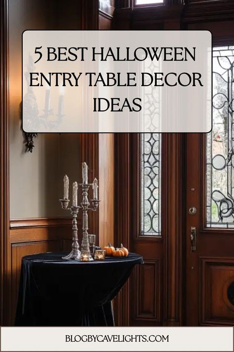 🕯️ Discover how to style your entryway table with a Halloween decor aesthetic that screams sophistication. Get the secrets to perfect Halloween entrance decor in our latest article. Click to read more! Halloween Entry Table, Entry Table Decor, Chic Mirror, Metal Pumpkins, Elegant Gothic, Apartment Balcony Decorating, Vintage Candlesticks, Entrance Design, Entrance Decor