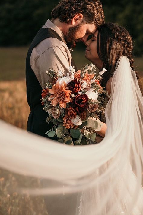 Cinnamon Rose Wedding Florals, Terracotta Burgundy Wedding Bouquet, Burgundy Terracotta Sage Wedding, Dusty Rose Burnt Orange Wedding, Burgundy Terracotta Wedding, Fall Bridal Bouquet September, Fall Wedding Arch Flowers, Burgundy And Terracotta Wedding, Sage And Burgundy Wedding