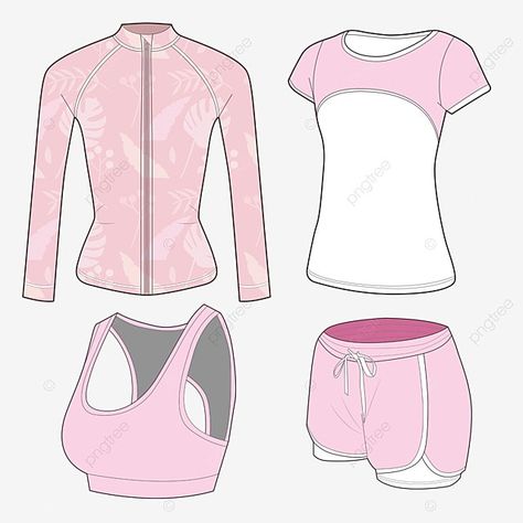 Gym Clothes Sketch, Sports Wear Fashion Illustration, Shorts Png, Technical Flats, T Shirt Clipart, Bike Silhouette, Shirt Clipart, Sports Wear Fashion, Loose Coat