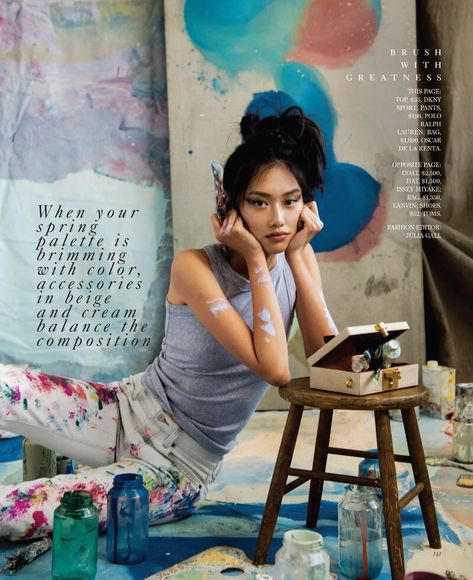 Jessie Li for Marie Claire US March 2020 Canvas Photoshoot, Art Studio Inspiration, Jessie Li, Creative Art Studio, Canvas Blank, Painter Photography, Senior Sunday, Painters Studio, Art Photoshoot