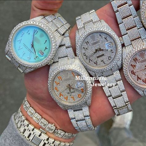 DM us to add to your collection⚡️ - 💎 VVS Moissanite 💎 ⌚️ Custom Watches⌚️ ✅ Passes Diamond Testers ✅ Iced Out VVS Moissanite Diamond Automatic Movement Luxury, Men's Watch with Blue Silicone Band, Bust Down Wristwatch, Hip Hop Jewelry Unisex. If you have any design in mind, contact us and we work with you to bring your imagination to reality with the best quality craftsmanship and the best price in the market. For inquiries, visit our website: #icedoutwatch #hiphopjewelry #hiphopwatch #L... Iced Out Rolex Watches, Rolex Diamond Watch, Hiphop Jewelry, Hip Hop Watches, Dope Jewelry Accessories, Rolex Diamond, Urban Jewelry, Fancy Watches, Diamond Watches For Men