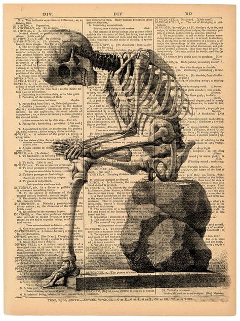 Skeleton Anatomy, Dictionary Book, Study Art, Art Noir, Book Page Art, Upcycle Books, Human Skeleton, Dictionary Prints, Dictionary Page