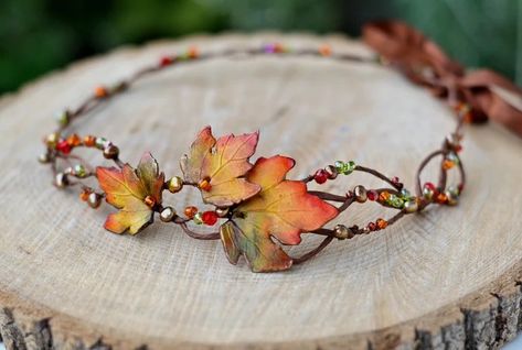 Autumn Leaves Tiara Fall Leaves Crown Maple Leaf Hair Wreath Fall Hair Accessory Girl Autumn Tiara Fall Wedding Crown Woodland Headpiece - Etsy Fall Fairy Costume, Fall Leaves Dress, Leaves Crown, Floral Hair Wreath, Autumn Hair Accessories, Bridal Floral Crown, Fall Wedding Hairstyles, Bridesmaid Headband, Boho Headpiece