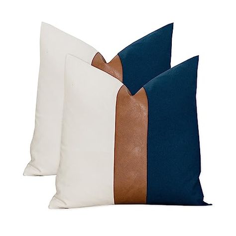 Rustic Throw Pillows, Patchwork Throw, Navy Blue Pillows, Modern Pillow Covers, Couch Living Room, White Cushion Covers, Couch Pillow Covers, Bedroom Farmhouse, Blue Pillow Covers