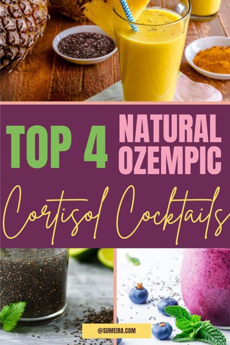 Amazing natural remedies for weight loss and adrenal health! These 4 cortisol cocktails are perfect for reducing cortisol belly and lose weight. Simple home remedies that work wonders. #LowCarbDietIdeas Natural Cortisol Drink, Homemade Cortisol Drink, Natural Cortisol Cocktail, Cortisol Cocktail Tumeric, Cortisol Detox Recipes, Cortisol Smoothie, Cortisol Reducing Drink, 4 Ingredient Natural Mounjaro, Homemade Cortisol Cocktail