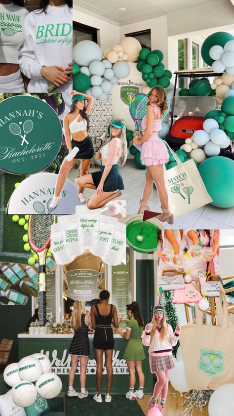 Game, set, match! 🎾 Celebrate the bride-to-be with a tennis-themed bachelorette party. From tennis-inspired décor to sporty games, it's an ace way to serve up some fun! 🥂🎉 #TennisBachelorette #BrideToBe #WeddingFun #GameSetMatch Tennis Birthday Party, Tennis Birthday, Game Set Match, Tennis Aesthetic, Tennis Party, Tennis Event, Bachelorette Bachelor Party, Graduation Party Themes, Bachelor/bachelorette Party